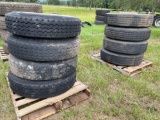 4 Tractor Trailer Tires with Wheels or Sleeves