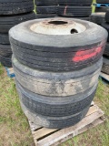 4 Tractor Trailer Tires with Wheels