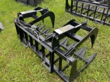 Unused Skid Steer 2 Claw 2 Cylinder 72in Hydraulic Grapple Attachment