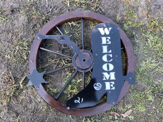 Welcome Wagon Wheel Sign