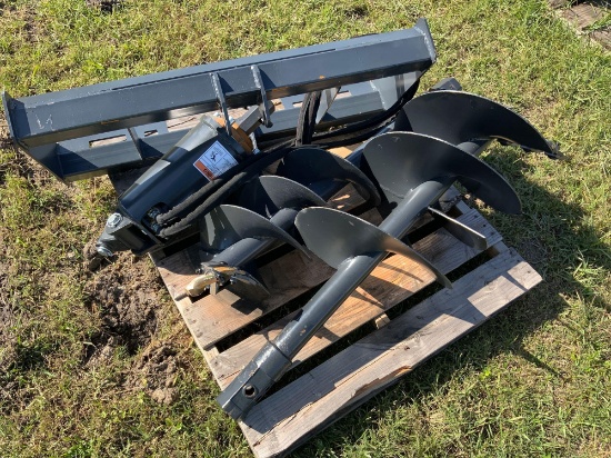 Unused Skid Steer Auger with 2 Drill Bits