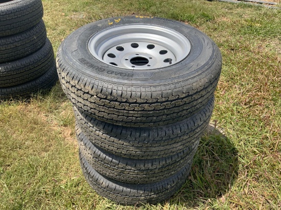4 Unused ST205/75R15 Trailer Tires and Wheels