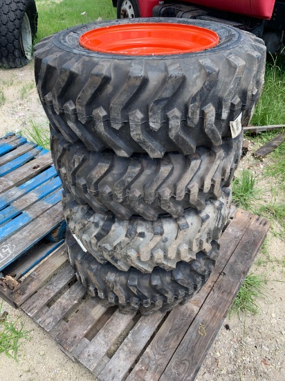 Four Camso 10-16.5 Skid Steer Tires and Wheels