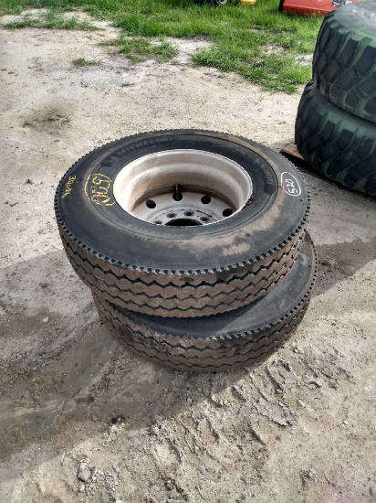 Two 305/85R 22.5 Commercial Truck Tires and Wheels