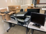 Misc Electronics (3 Dock Sta, Box of Misc, 2 Monitors, 2 Monitor Stands, 4 Printer/Scanners,