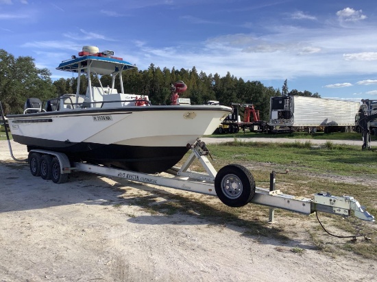 2005 Boston Whaler 27FT Center Console Firefighting Boat with Tri-Axle Trailer