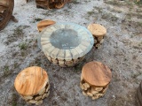 wooden decorative table with four stools