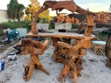 Large teakwood bar with two teakwood barstools