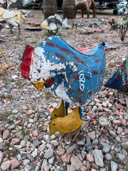 Metal Chicken with Two Chicks