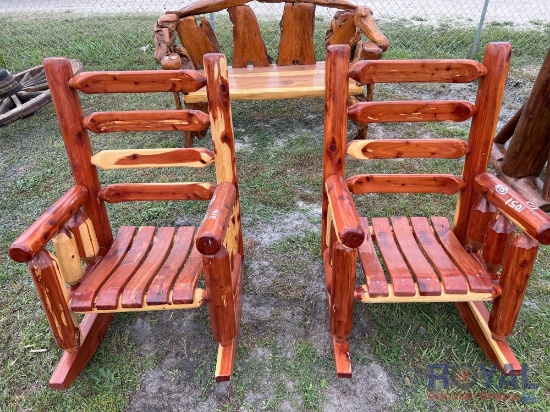 Set of Two Natural Wood Rocking Chairs