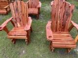 Set of Two Wooden Adirondack Glider Chairs