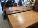 12- PC, Misc Wood Pieces, 7 Wood/Laminated Boards, 2 Desks, Table, Stand With Round Top, Bookcase