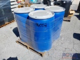 4 empty plastic 55 gallon drums with lids