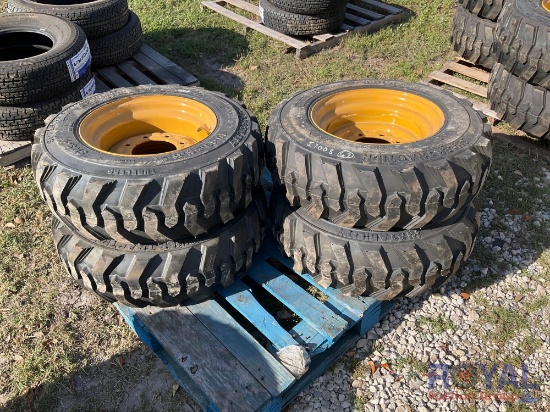 Set of 4 2023 10-16.5 Skid Steer Tires On Wheels NH/JD/CAT