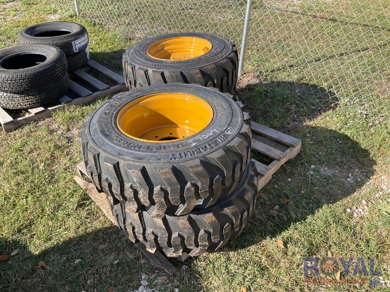 Set of 4 2023 12-16.5 Skid Steer Tires On Wheels NH/JD/CAT