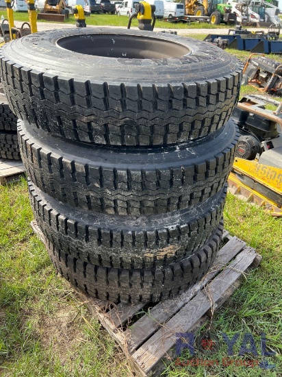 Unused Set of 4 Goodyear G164 11R22.5 Tires with Wheels