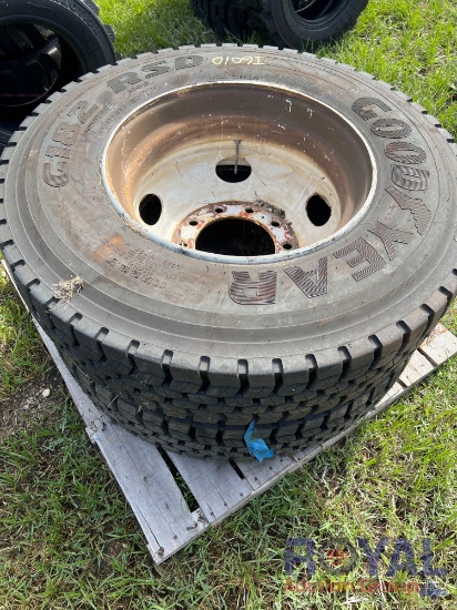 Unused pair of Goodyear G182 11R22.5 Tires with Wheels