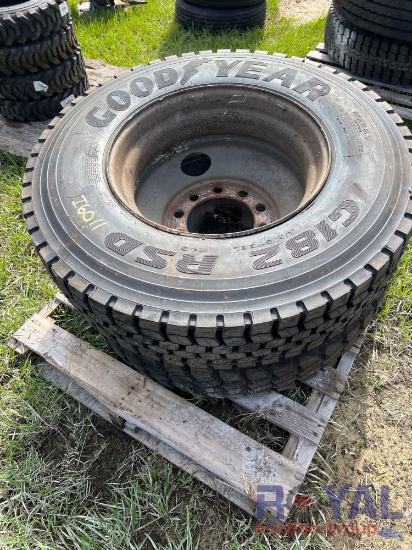 Unused Pair of Goodyear G182 11R22.5 Tires with Wheels