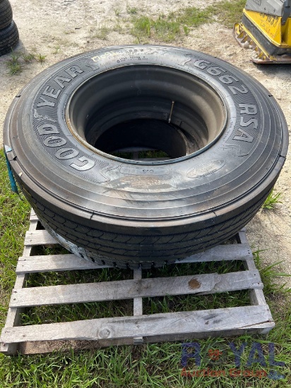 Unused Pair of Goodyear G662 11R22.5 Tires with Wheels