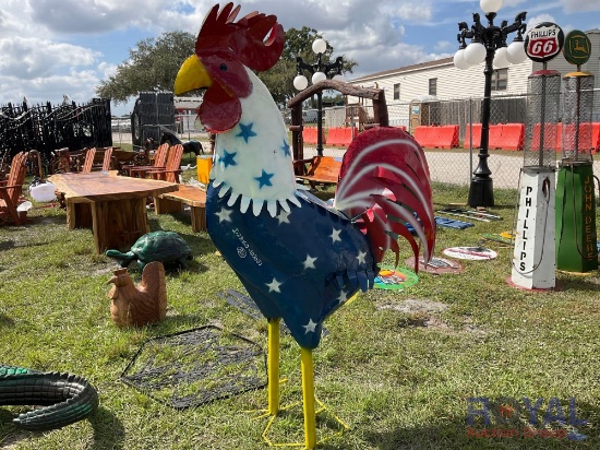 Human Sized Sheet Metal Rooster Decoration