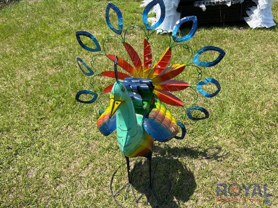 Decorative Metal Peacock with Spinning Tail Feathers