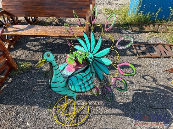 Metal Peacock Sculpture with Spinning Tail