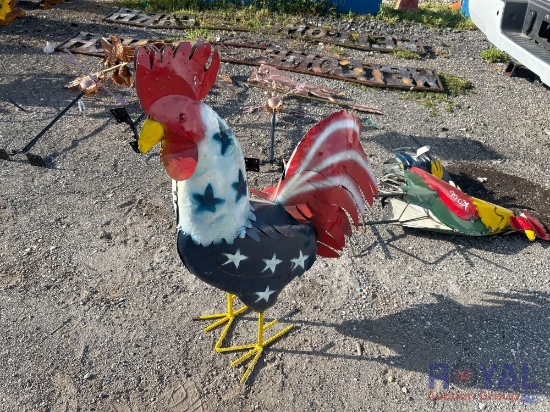 Metal Patriotic Rooster Statue