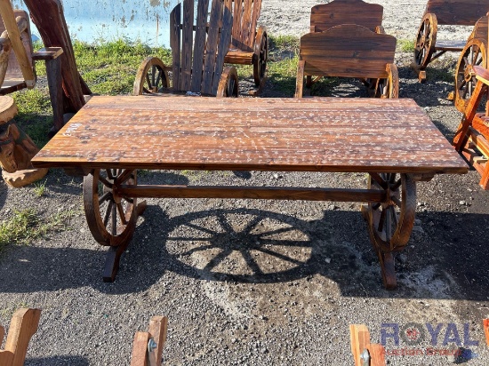Wagon Wheel Wooden Table