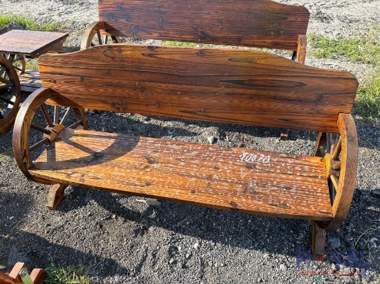 Wagon Wheel Wooden Bench