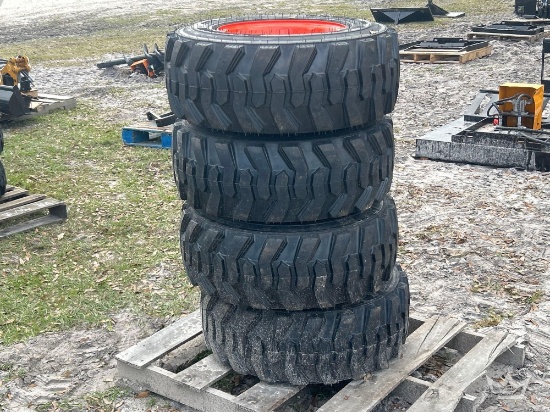 Lot of 4 12-16.5N.H.S. Skid Steer Wheels and Tires