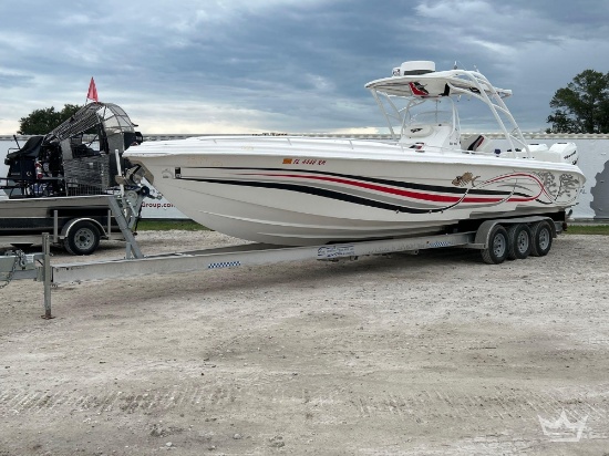 2014 Glasstream 360 SCX Twin 400R Mercury's with Triple Axle Aluminum Trailer