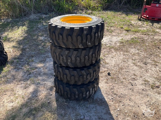 Set of 4 Unused 12-16.5N.H.S. ForeRunner Skid Steer Wheels and Tires