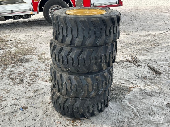 Set of 4 Unused ForeRunner 12-16.5N.H.S. Skid Steer Wheels and Tires