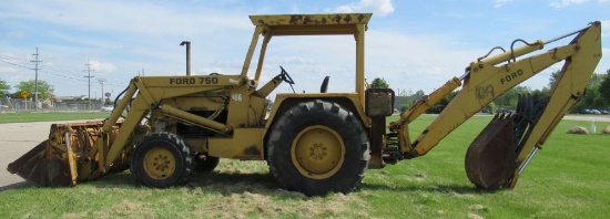 Ford 750 backhoe & loader diesel 4x2 tractor with 9,522 hours. Note: Runs a