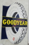 Goodyear porcelain double sided flange sign. Measures 36