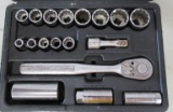 Complete Craftsman (17) piece socket wrench set.