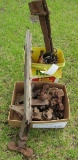 Assortment of barn hardware and hinges.