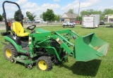 John Deere 1025R 4WD diesel sub-compact tractor with H120 front loader, Auto co