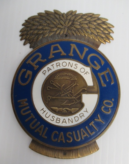 Grange Mutual Casualty Co. Plate Badge. Measures 4.5" Tall.