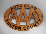 New York State Fulton County Auto Club Aaa License Plate Badge.