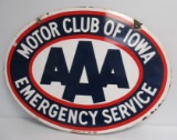 Aaa Iowa Motor Club Emergency Service Porcelain Double Sided Oval Sign. Mea