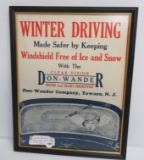 Winter Driving Don-wander Co. Framed Advertiser. Measures 14