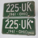 Matching pair of 1961 Ohio license plates.
