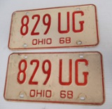 Matching pair of 1968 Ohio license plates.