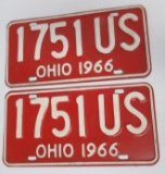 Matching pair of 1966 Ohio license plates.