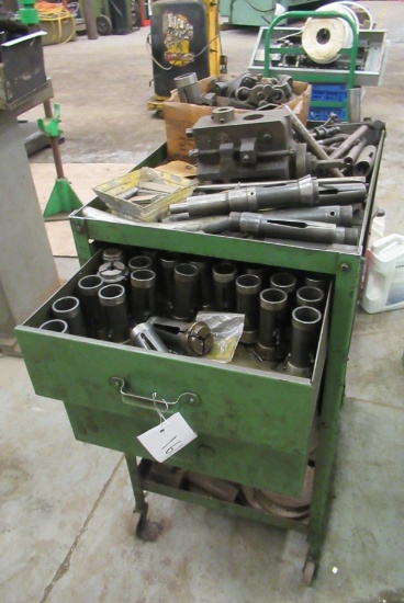 Rolling 2 Drawer Cart With Contents That Include Collets, Blade Cutters, Et