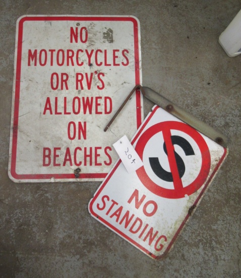 "no Standing" And "no Motorcycles Or Rv's Allowed On Beaches" Metal Signs.