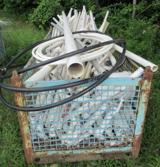 Metal Crate With Assortment Of Pvc Piping. Longest Piping Approx. 20'.
