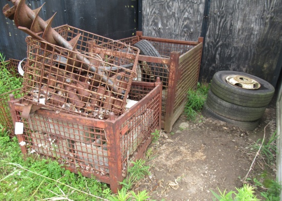(3) Metal Crates Includes Cement Blocks, Auger, Etc.
