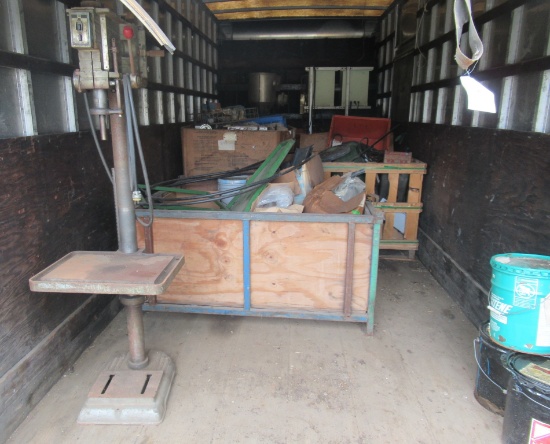 Drill Press, Large Assortment Of Belts, Pump Parts, Lawn Spreader, Pulley W